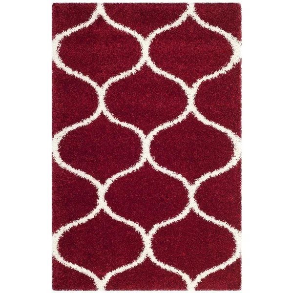 3 x 5 ft. Hudson Shag Power Loomed Rug, Red & Ivory - Small Rectangle, Flowers First, Mfr#: FL2115256